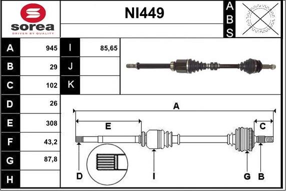 Sera NI449 - Приводной вал autospares.lv