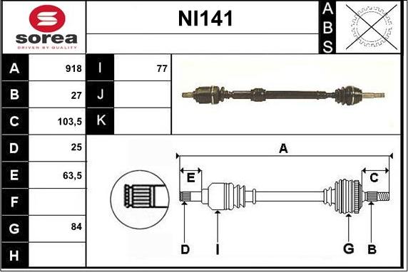 Sera NI141 - Приводной вал autospares.lv