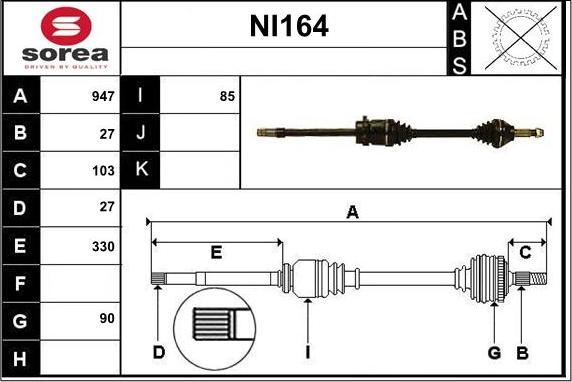 Sera NI164 - Приводной вал autospares.lv