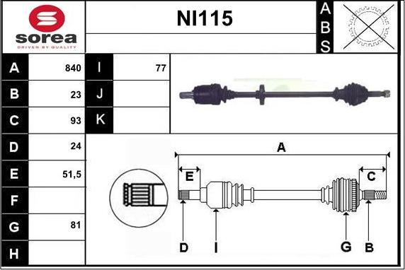 Sera NI115 - Приводной вал autospares.lv