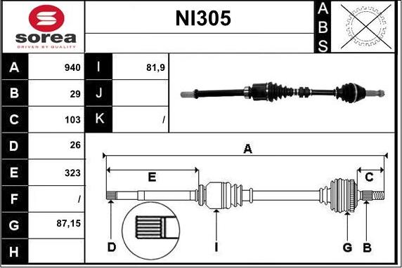 Sera NI305 - Приводной вал autospares.lv