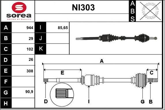 Sera NI303 - Приводной вал autospares.lv