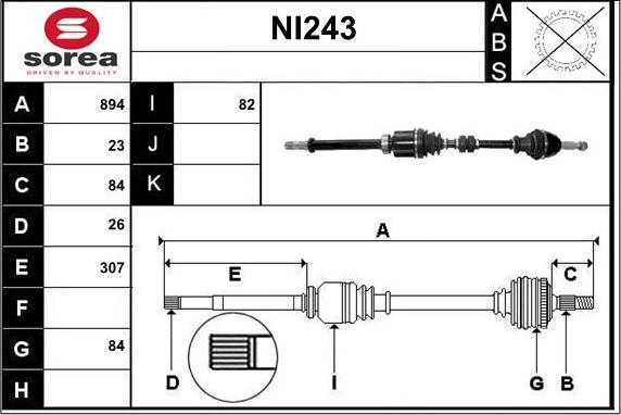 Sera NI243 - Приводной вал autospares.lv