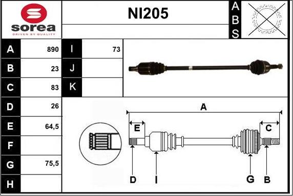 Sera NI205 - Приводной вал autospares.lv