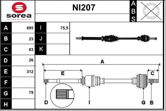 Sera NI207 - Приводной вал autospares.lv