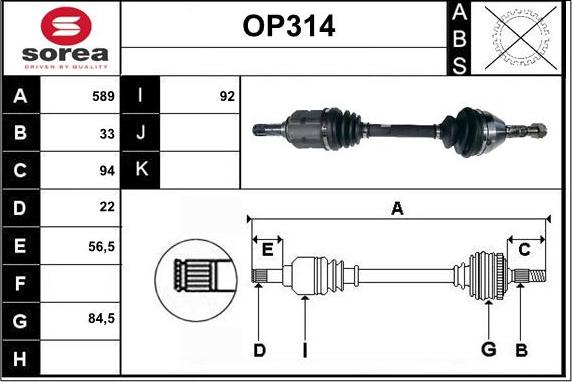 Sera OP314 - Приводной вал autospares.lv