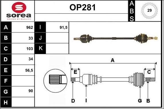 Sera OP281 - Приводной вал autospares.lv