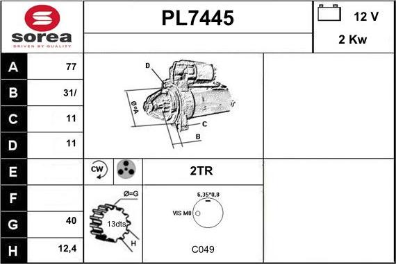 Sera PL7445 - Стартер autospares.lv