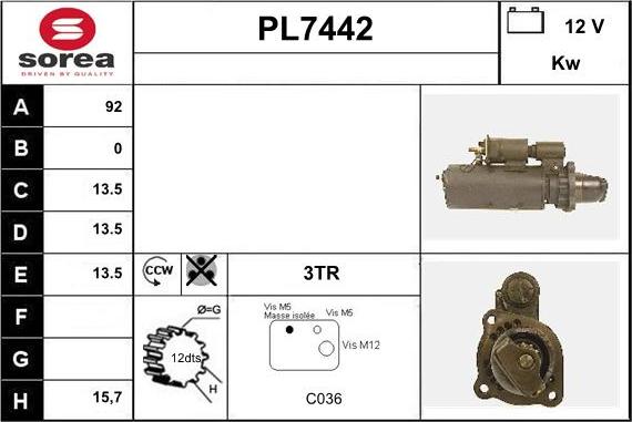 Sera PL7442 - Стартер autospares.lv