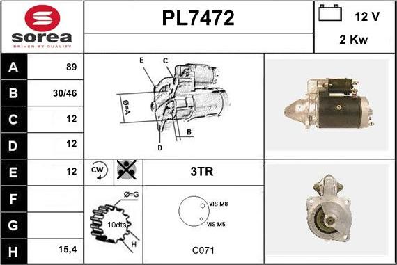 Sera PL7472 - Стартер autospares.lv