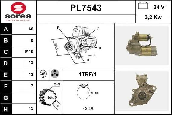 Sera PL7543 - Стартер autospares.lv