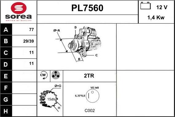 Sera PL7560 - Стартер autospares.lv