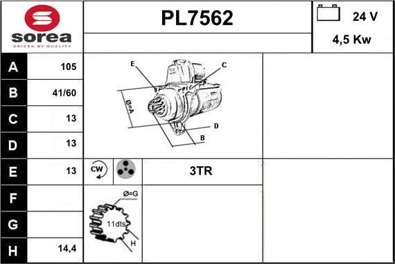 Sera PL7562 - Стартер autospares.lv