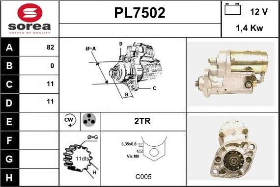 Sera PL7502 - Стартер autospares.lv