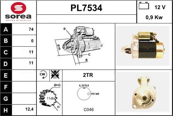 Sera PL7534 - Стартер autospares.lv