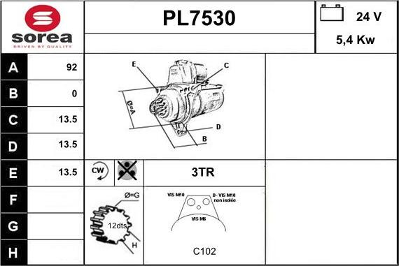 Sera PL7530 - Стартер autospares.lv