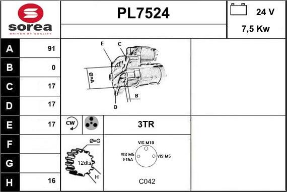 Sera PL7524 - Стартер autospares.lv