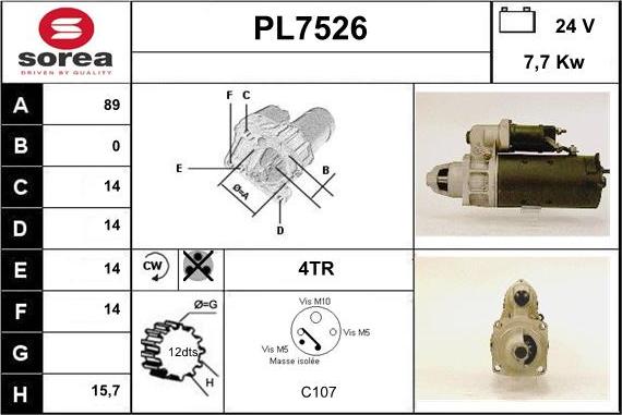 Sera PL7526 - Стартер autospares.lv