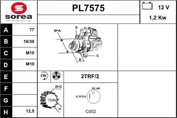 Sera PL7575 - Стартер autospares.lv