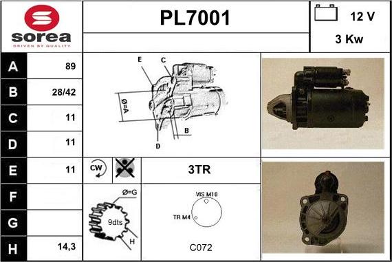 Sera PL7001 - Стартер autospares.lv