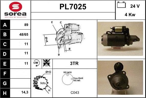 Sera PL7025 - Стартер autospares.lv