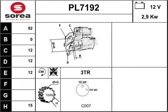 Sera PL7192 - Стартер autospares.lv