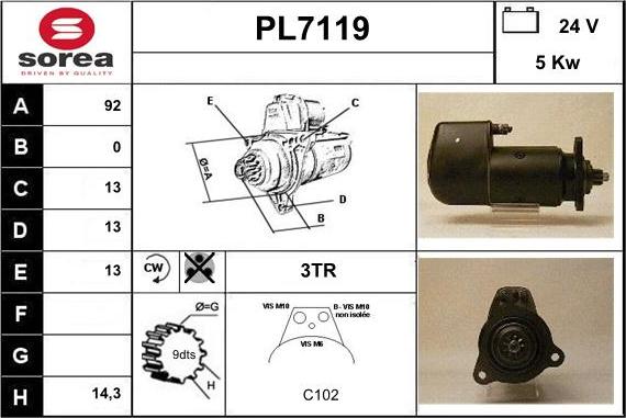 Sera PL7119 - Стартер autospares.lv