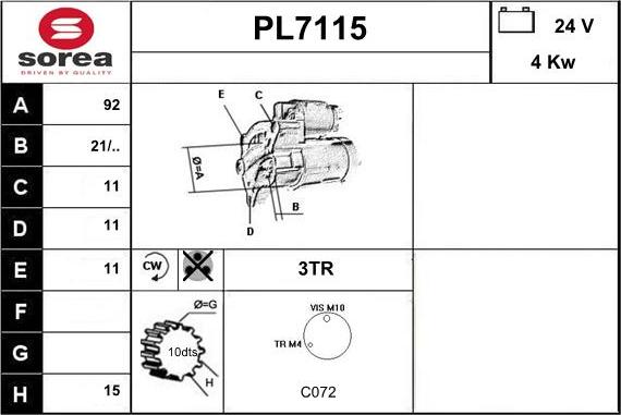 Sera PL7115 - Стартер autospares.lv