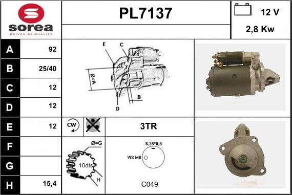 Sera PL7137 - Стартер autospares.lv