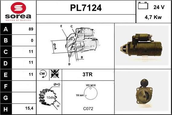 Sera PL7124 - Стартер autospares.lv