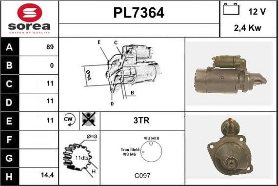 Sera PL7364 - Стартер autospares.lv