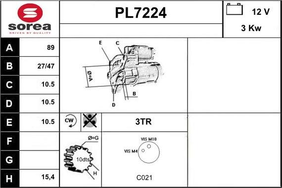 Sera PL7224 - Стартер autospares.lv