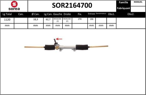 Sera SOR2164700 - Рулевой механизм, рейка autospares.lv