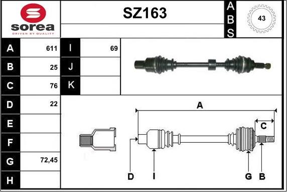 Sera SZ163 - Приводной вал autospares.lv