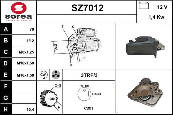 Sera SZ7012 - Стартер autospares.lv