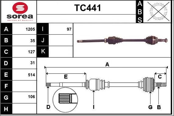 Sera TC441 - Приводной вал autospares.lv