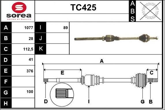 Sera TC425 - Приводной вал autospares.lv