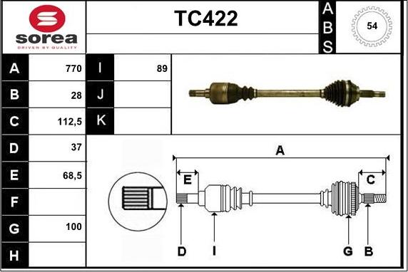 Sera TC422 - Приводной вал autospares.lv