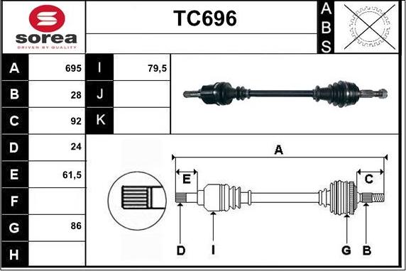 Sera TC696 - Приводной вал autospares.lv