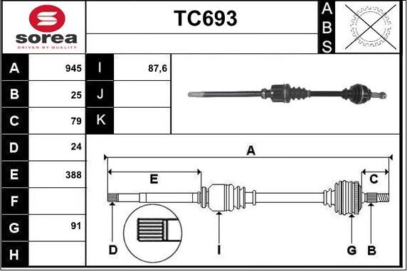 Sera TC693 - Приводной вал autospares.lv