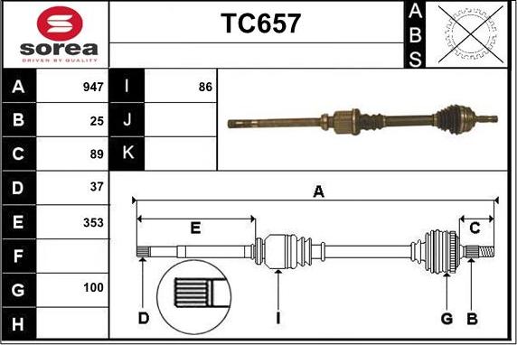 Sera TC657 - Приводной вал autospares.lv