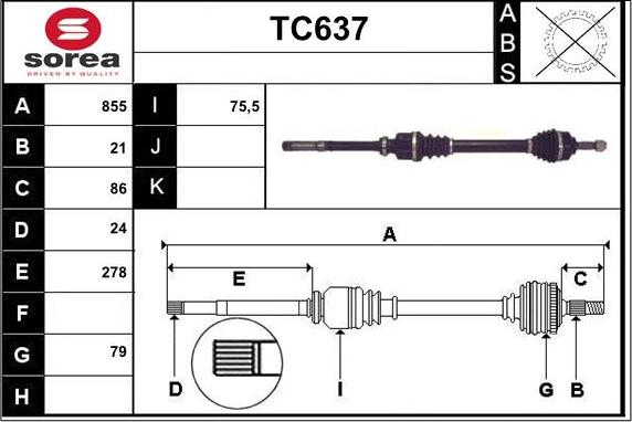 Sera TC637 - Приводной вал autospares.lv