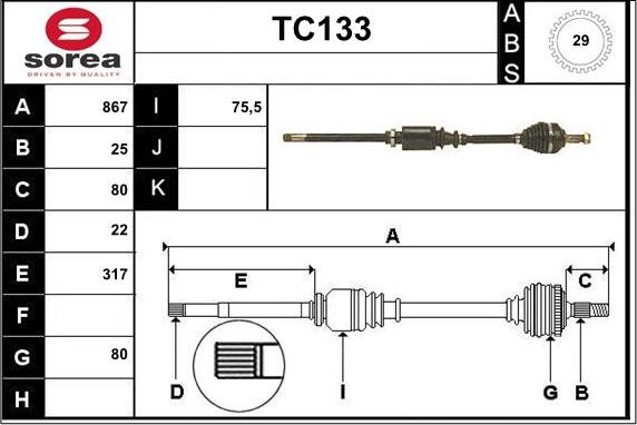 Sera TC133 - Приводной вал autospares.lv