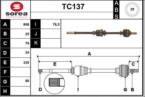 Sera TC137 - Приводной вал autospares.lv