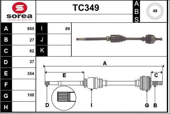 Sera TC349 - Приводной вал autospares.lv