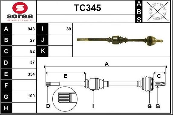 Sera TC345 - Приводной вал autospares.lv