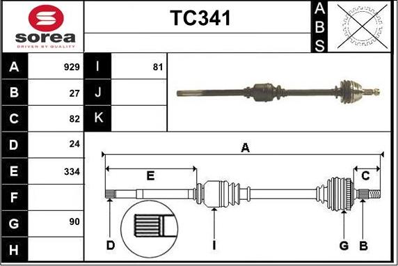 Sera TC341 - Приводной вал autospares.lv