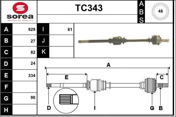 Sera TC343 - Приводной вал autospares.lv