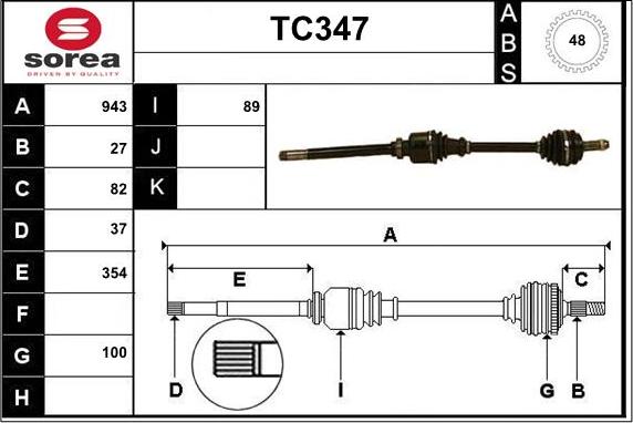 Sera TC347 - Приводной вал autospares.lv