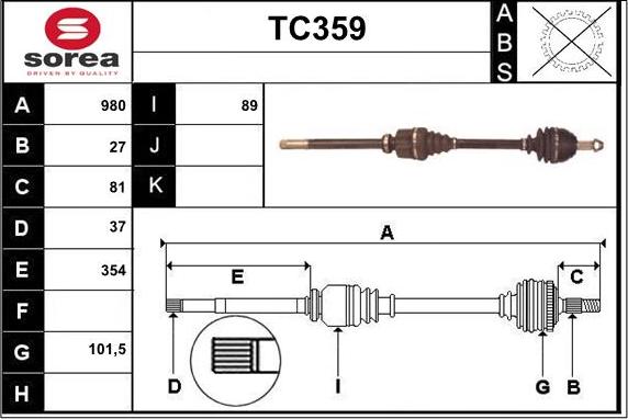 Sera TC359 - Приводной вал autospares.lv